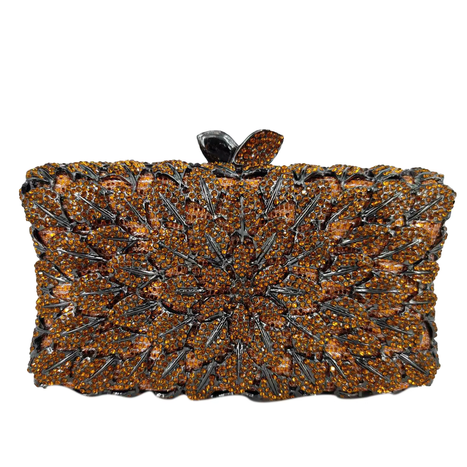 Boutique De FGG-Pochette de Soirée en Bronze pour Femme, Vintage, Rétro, Fleur, Strass, Sacs à Main 