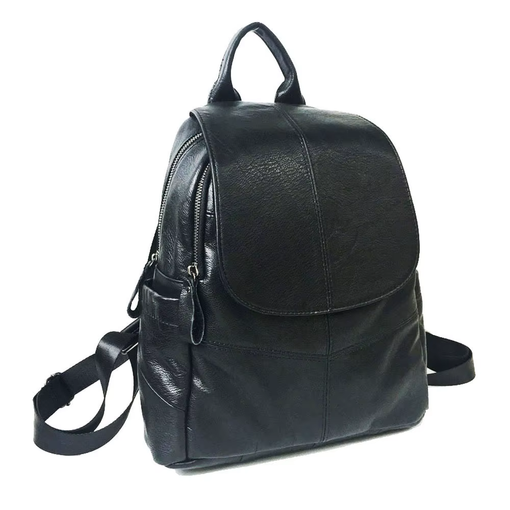 Sac à dos en cuir véritable antivol pour femme, cuir de vachette noir, sac de voyage décontracté pou