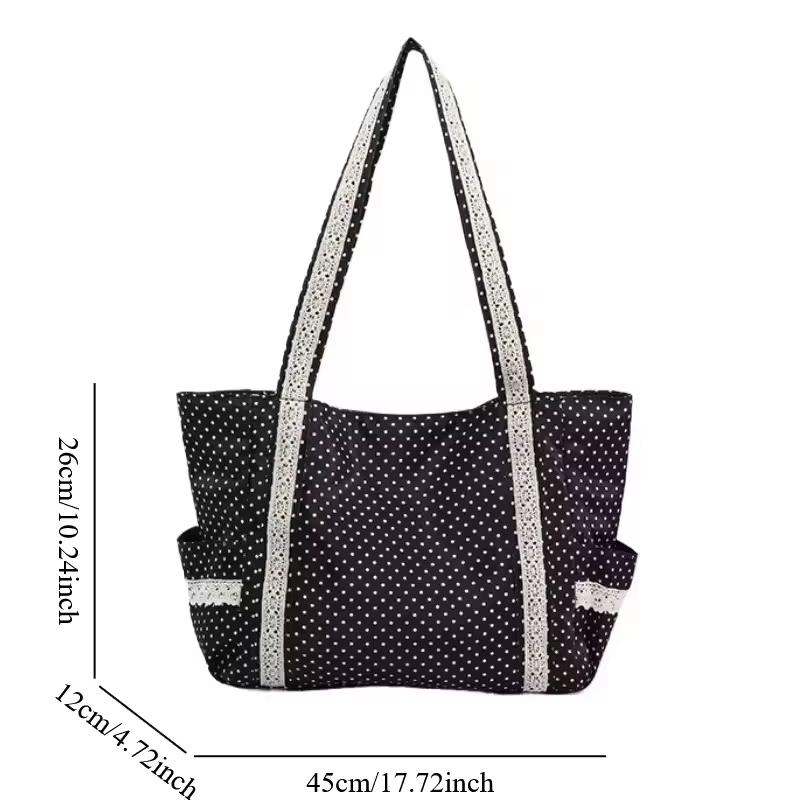 Sac à bandoulière coréen à pois pour femmes, sac fourre-tout rétro tendance grande capacité, sac à m