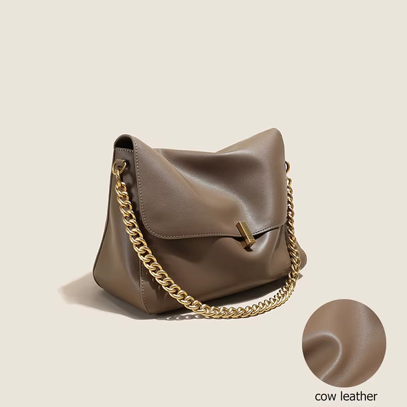 Sac à bandoulière en cuir De vache véritable pour femmes, sac à main tendance avec chaîne, grande ca