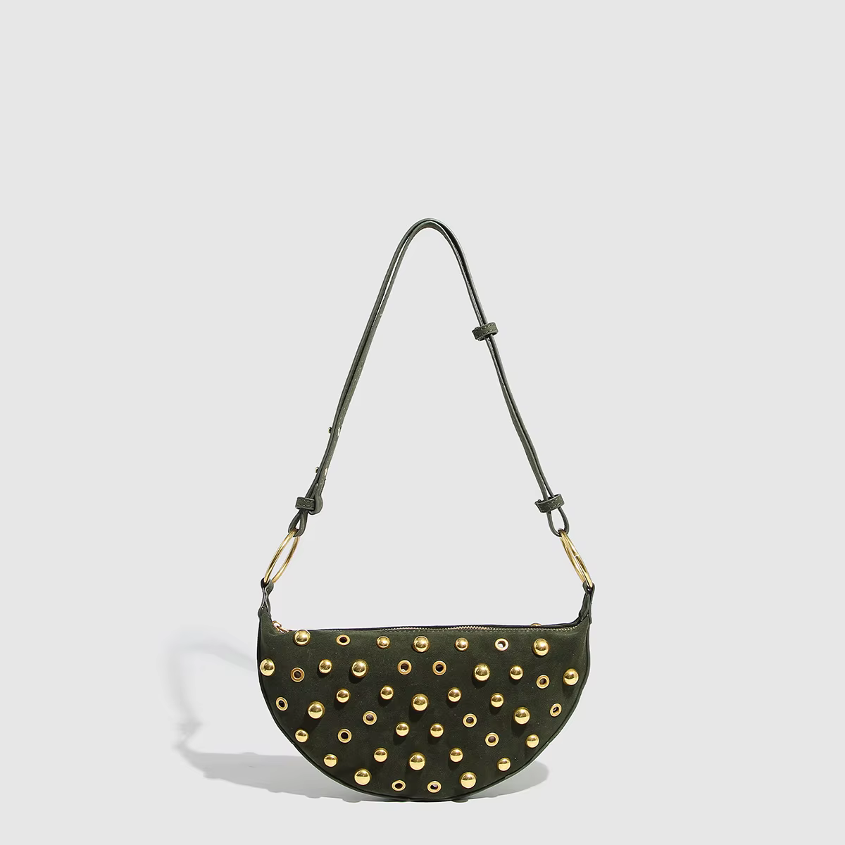 Sac à bandoulière clouté de styliste, sac croissant à rivets pour femmes, sac sous les bras en métal
