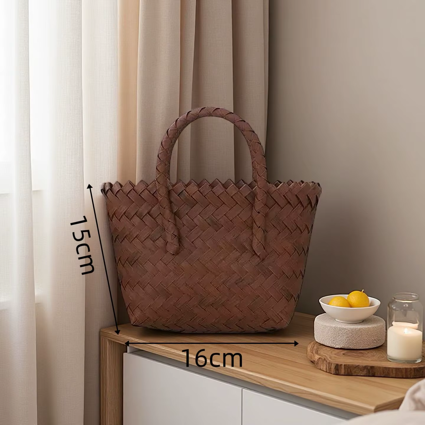 Sac à main rétro marron panier en osier sac fourre-tout pour femme ville style simple sac à provisio
