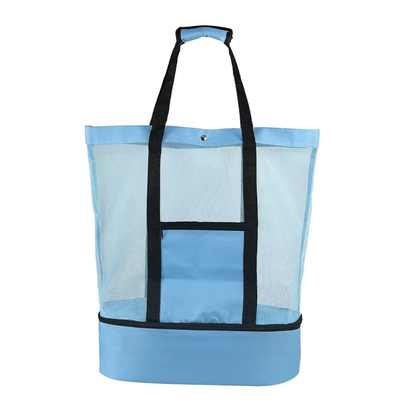 LUSQI Sac de plage isolé pour femmes, grand sac fourre-tout imperméable avec filet et double couche 
