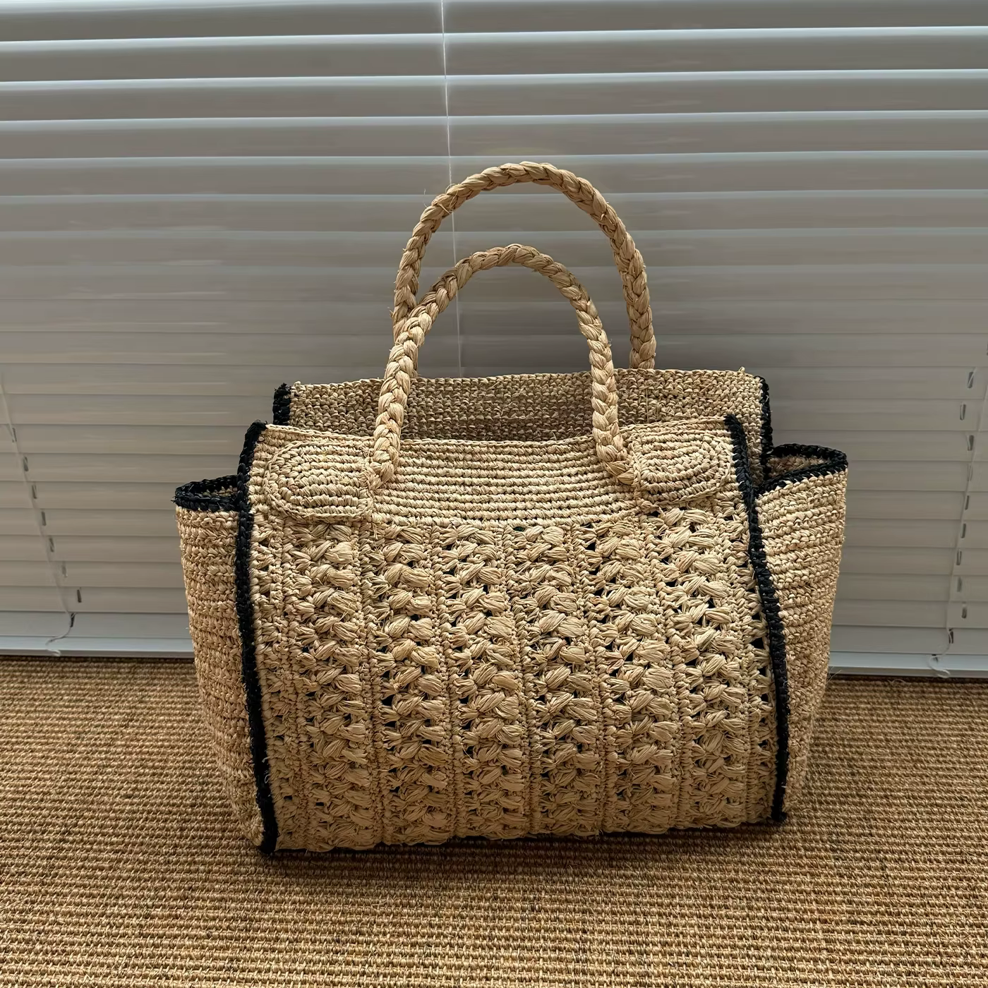 Sac de plage tressé vintage français Lafite, fait main, polyvalent, grande capacité, pour femme, ten