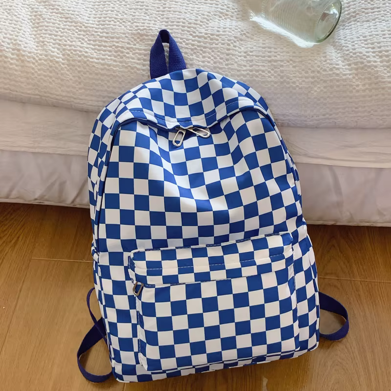 Sac à dos pour ordinateur portable en damier pour femme – Ensemble à bandoulière imprimé à la mode, 