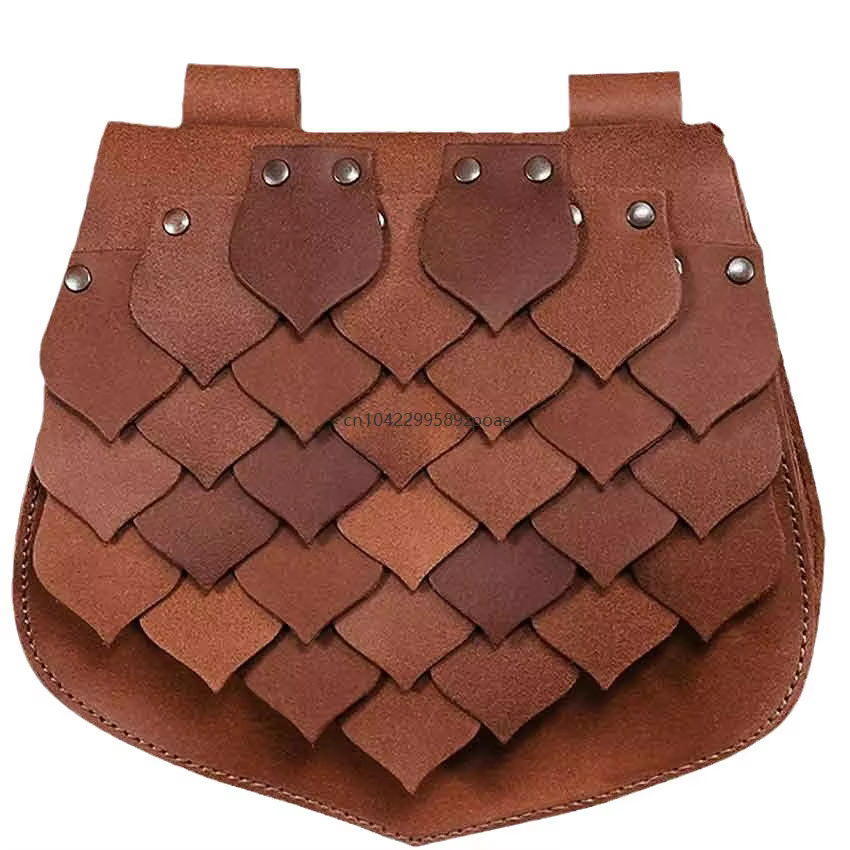 Sac de mode style Renaissance médiévale, marron, texture écaille de poisson, sac banane bandoulière,