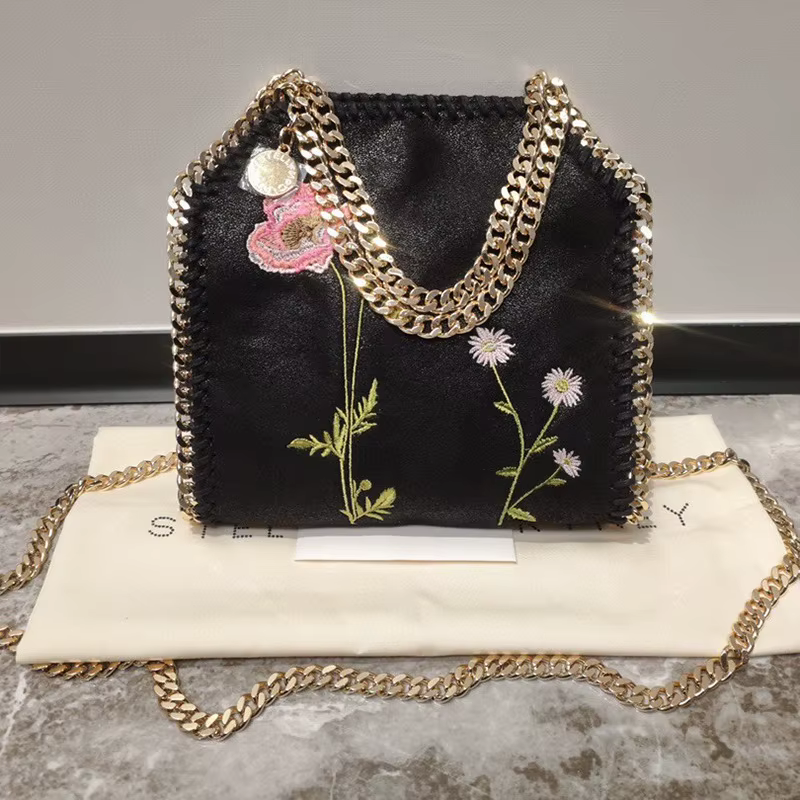 Sac à bandoulière carré moyen Stella 2026 pour femme, brodé, avec chaîne, polyvalent, ouverture zipp