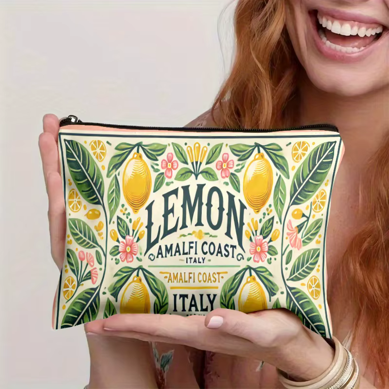 AItalian Amalfi Coast Lemon Makeup Bag - Pochette multifonctionnelle à fermeture éclair pour femme, 