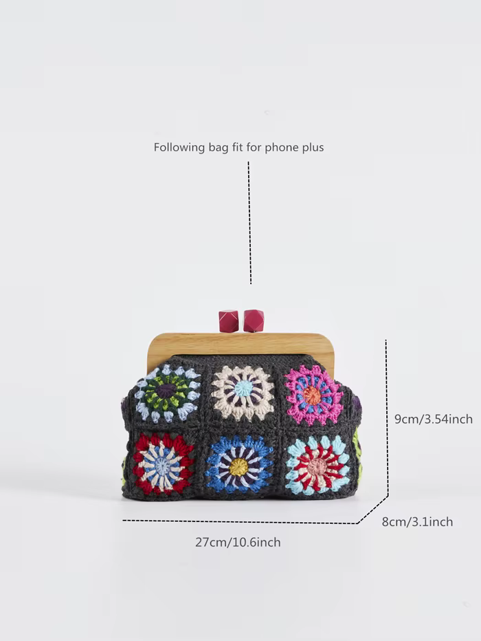 Pochette crochet granny pour femme, sac à main carré Gran Hectare, sac jacquard tissé, Brabant
