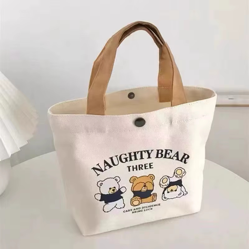 Sac en toile Little Bear, imprimé, polyvalent, portable pour étudiante, sac à main de bureau, sac à 