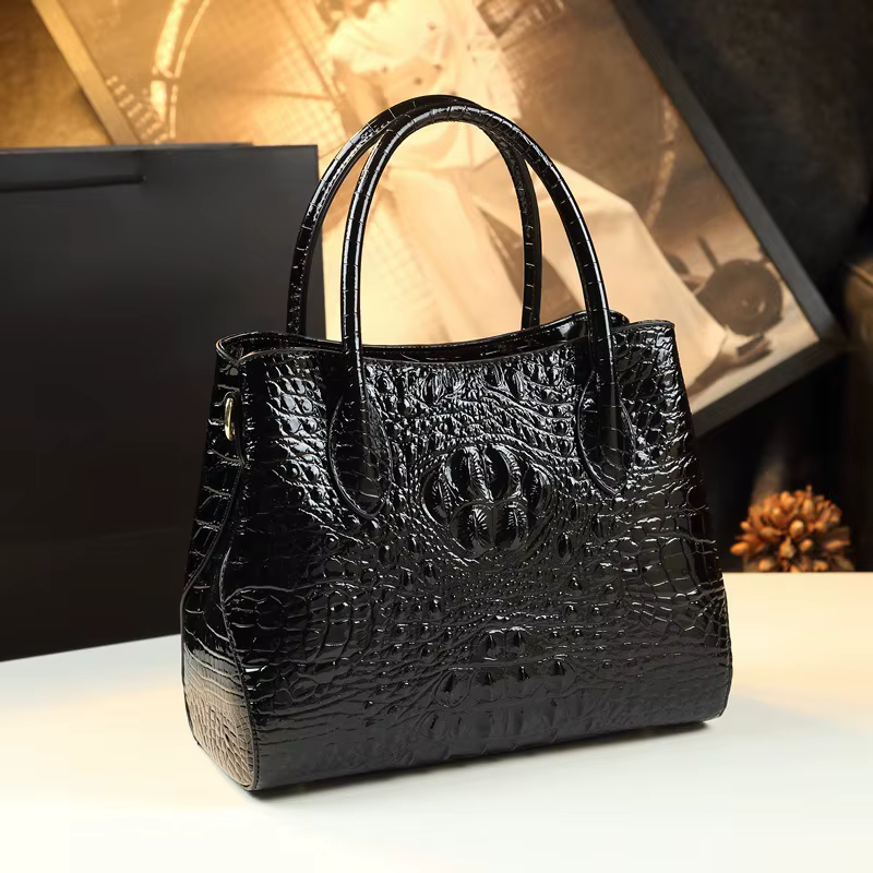 Grand sac à main en cuir brillant motif crocodile pour femme, nouveau style 2026, sac bandoulière