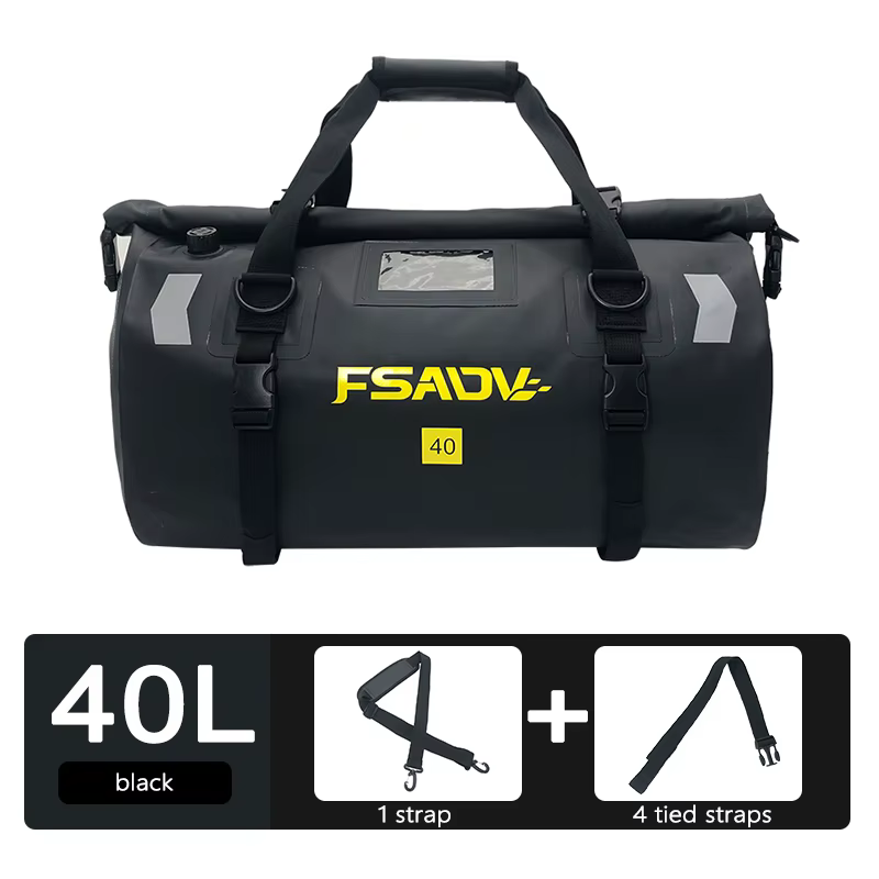 Sac arrière étanche noir carbone pour moto, sac de voyage en plein air pour bagages secs, sac en rou