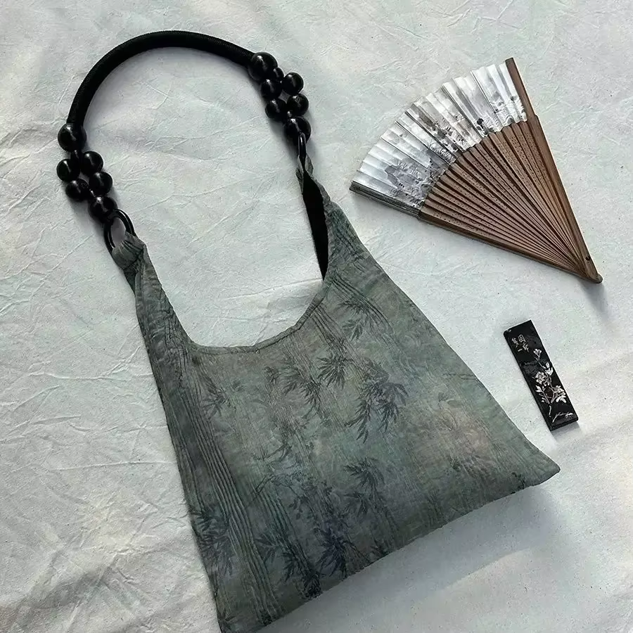 Sac à main Mori Girl pour femme, sac fourre-tout vintage, moraillon doux, perles en bois, haute capa