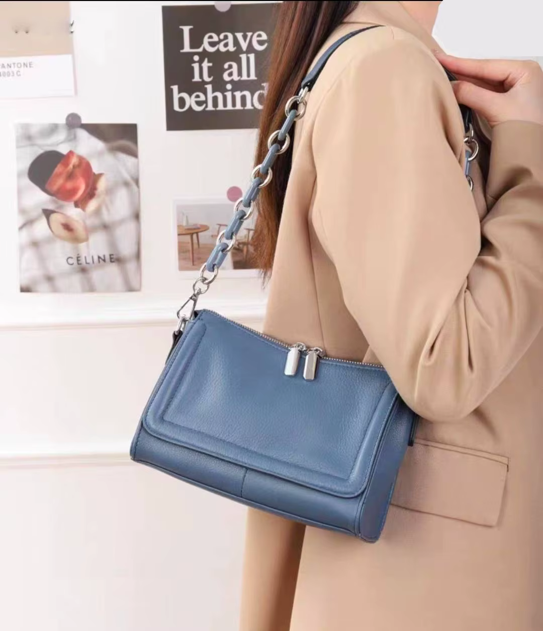Zency – sacs à main en cuir souple avec chaîne bleue pour femmes, petit sac de luxe à poignée supéri
