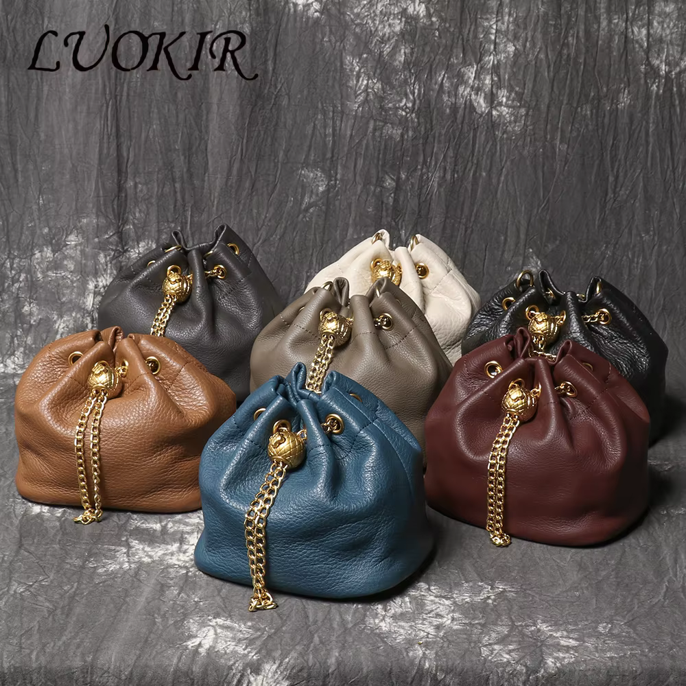LUOKIR nouveau cordon en métal polyvalent femmes sac à main en cuir véritable chaîne sac à bandouliè