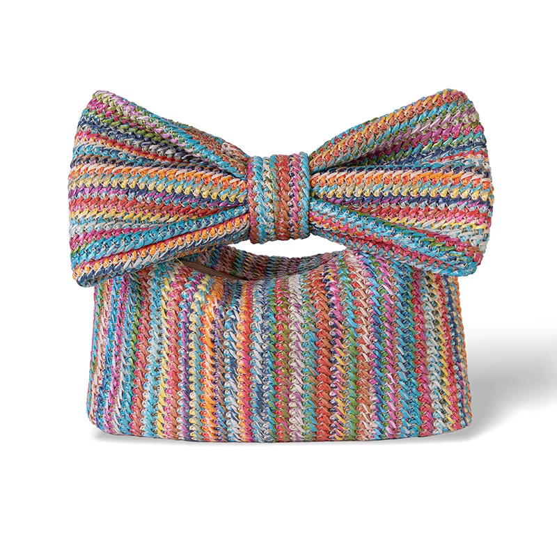 Sac à main chic en paille avec nœud pour femme – Design élégant d'été, pochette tressée, joli sac à 