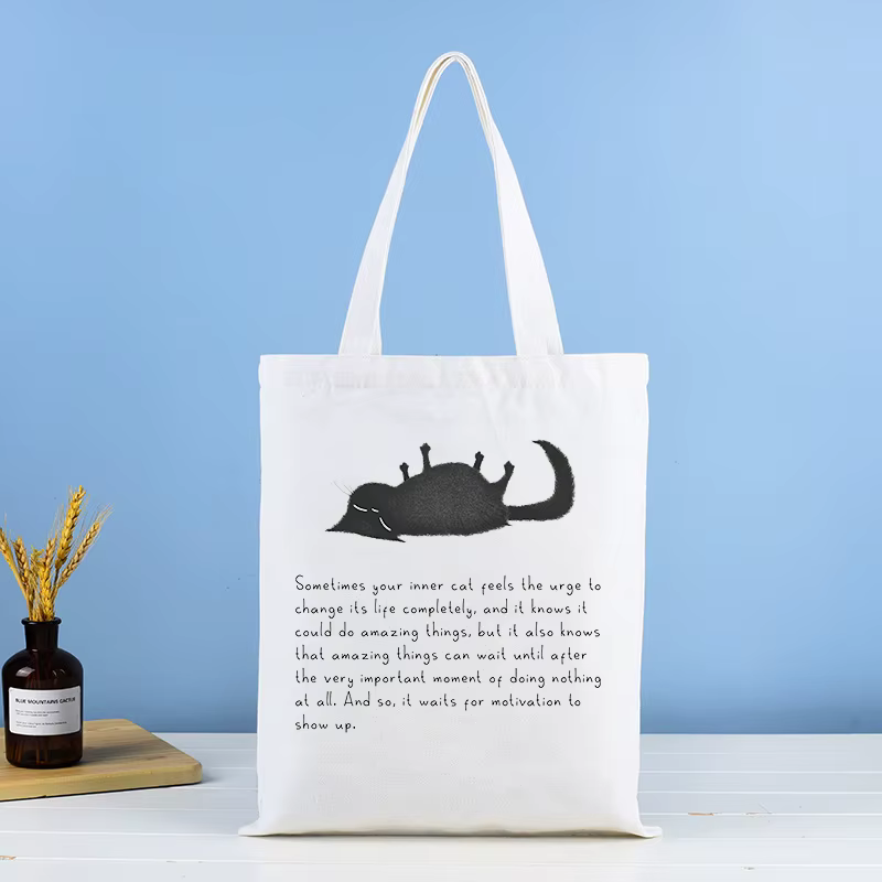 Sac à main pour femme motif chat noir mignon et paresseux, grand sac fourre-tout en toile pour le sh