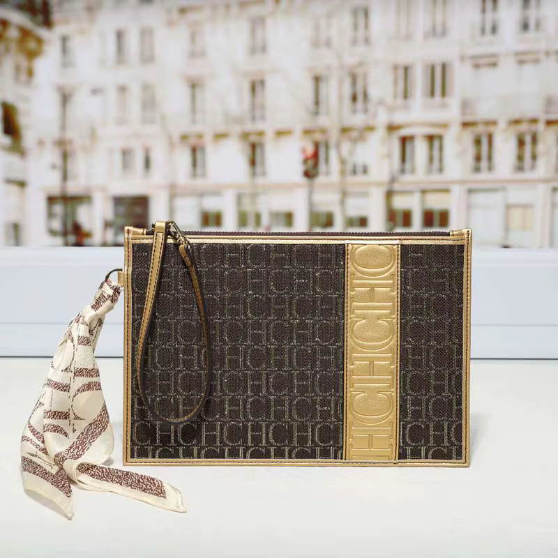 Sac à main vintage pour femme CH avec foulard en soie, pochette à fermeture éclair grande capacité, 