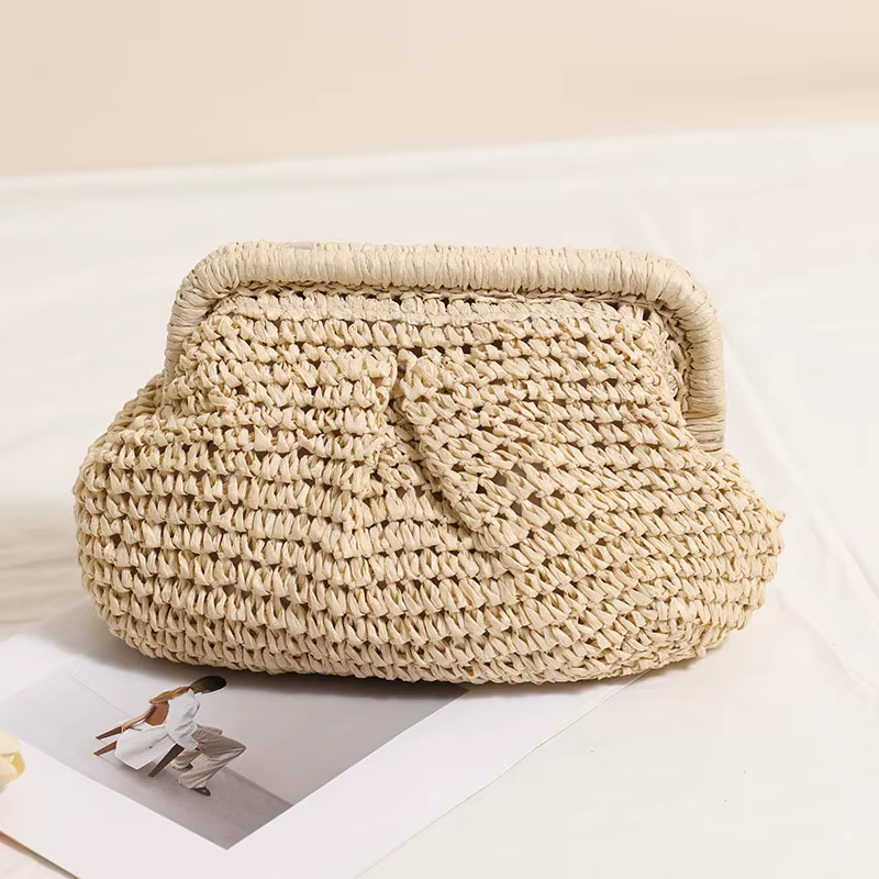 2025 nouvelles femmes paille tissé sac chaîne sangle paille pochette sac à main grande capacité élég