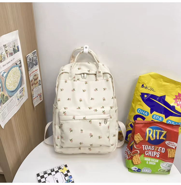 Sac à dos floral frais pour étudiante, sac à main de voyage, style urbain simple, sac en nylon pour 
