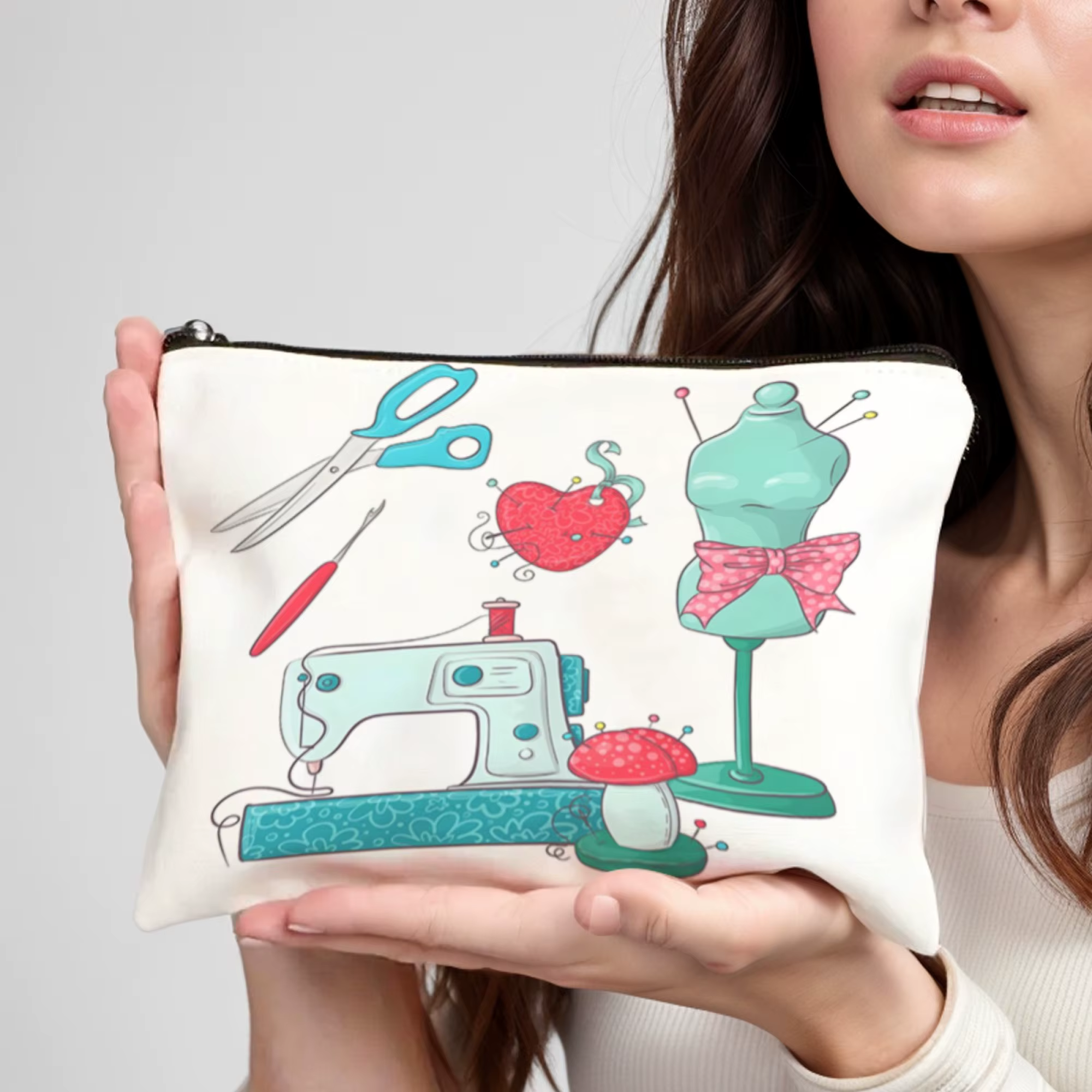 Éléments de couture vintage Pochette zippée design – Sac de voyage multifonctionnel pour cosmétiques
