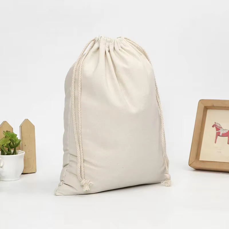 Sac en toile de coton avec logo personnalisé, sacs d'emballage à cordes, grande capacité, 100% coton