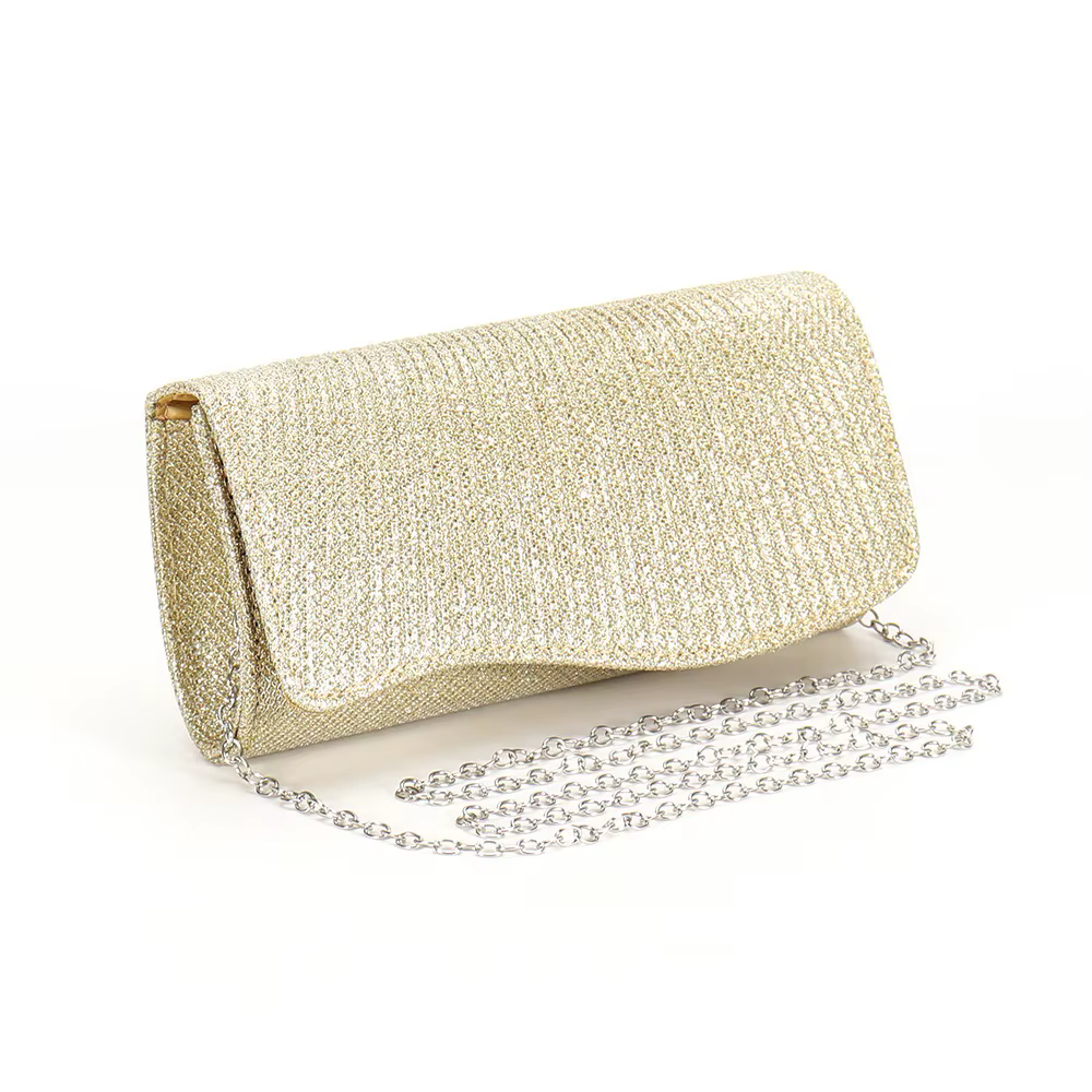 Sac à main élégant et brillant avec chaîne argentée, pochette de soirée chic en forme d'enveloppe