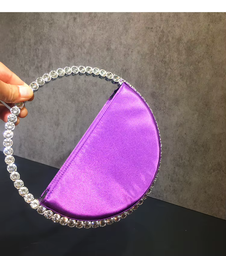 Sac à main demi-lune pour femme, sac de soirée circulaire, diamant bleu et rose, poignée ronde Fushi