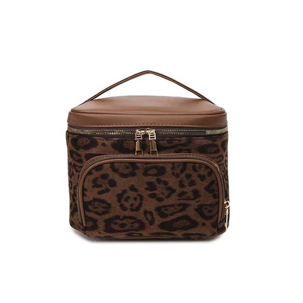 Sac à main imprimé léopard, sac à cosmétiques en cuir, pochette de maquillage de grande capacité, po