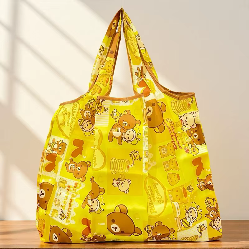 Nouveau sac de courses pliable de la série Rilakkuma, sac à bandoulière de grande capacité avec dess
