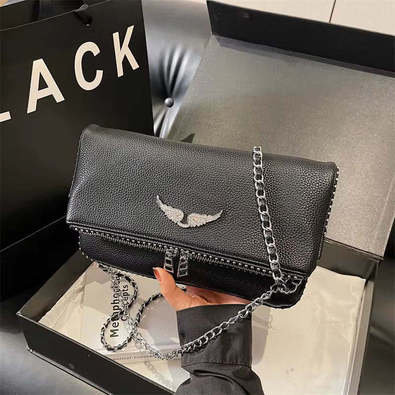 Nouveau Sac à Rabat Élégant Style Français 2026 avec Chaîne et Bandoulière Convertible, Sac Bandouli