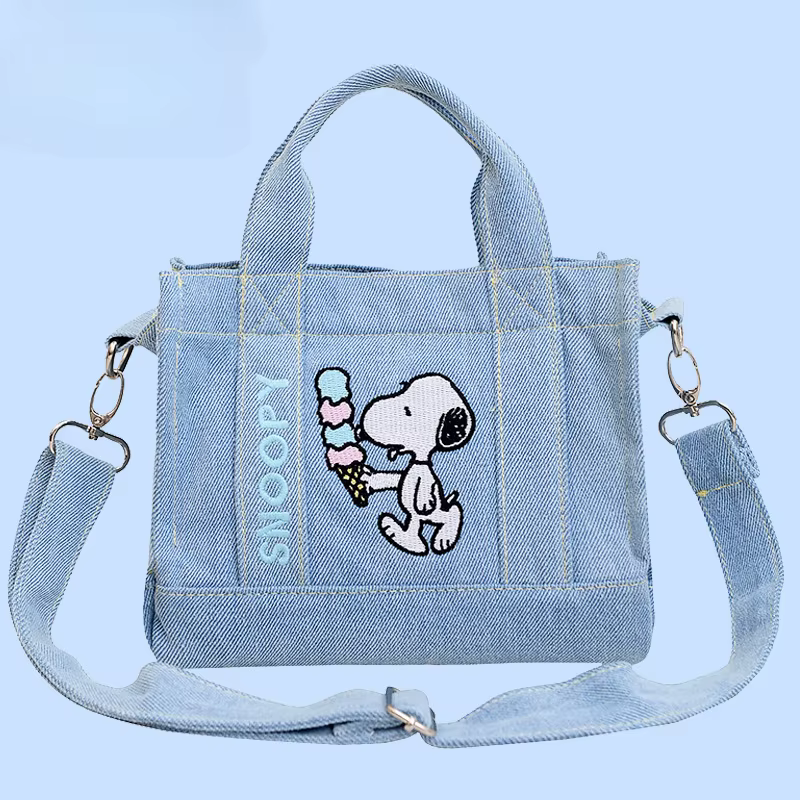 Kawaii Snoopy Denim sac fourre-tout dessin animé Animation étudiant mignon sac fourre-tout broderie 