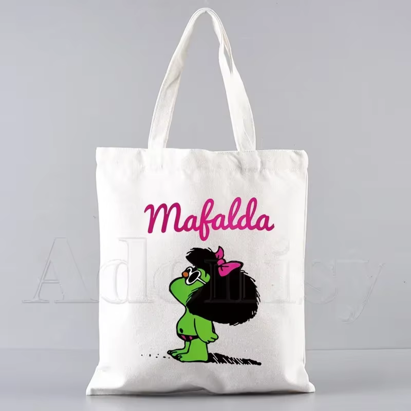 Mafalda – sac de shopping en toile pour femmes des années 90, avec poignée, fourre-tout écologique p
