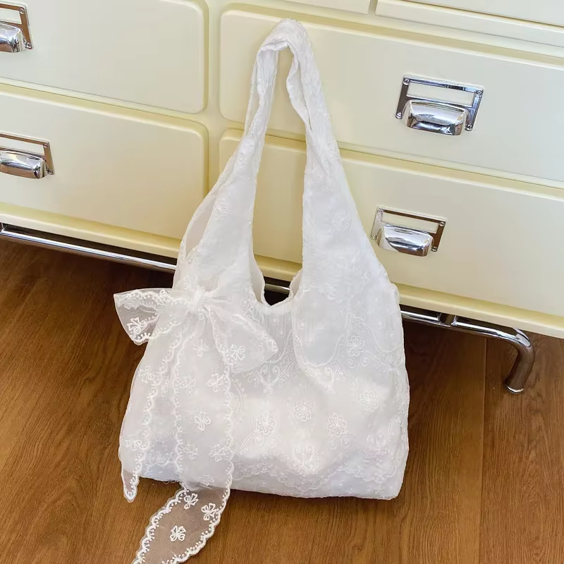 Sac à bandoulière rétro en dentelle à fleurs pour femmes, grande capacité, fourre-tout doux pour dam