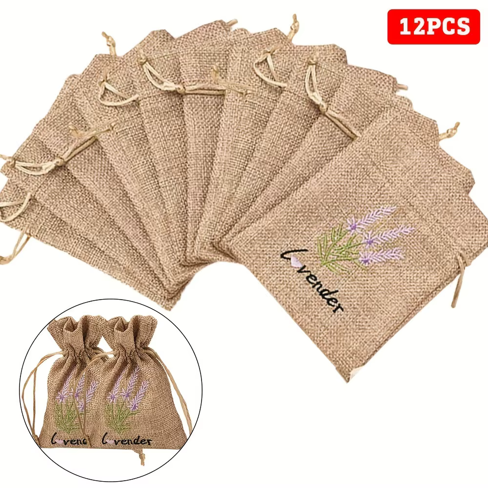 Sacs en toile brodés lavande, pochette à cordon réutilisable pour bijoux/cadeaux/cadeaux de fête, id
