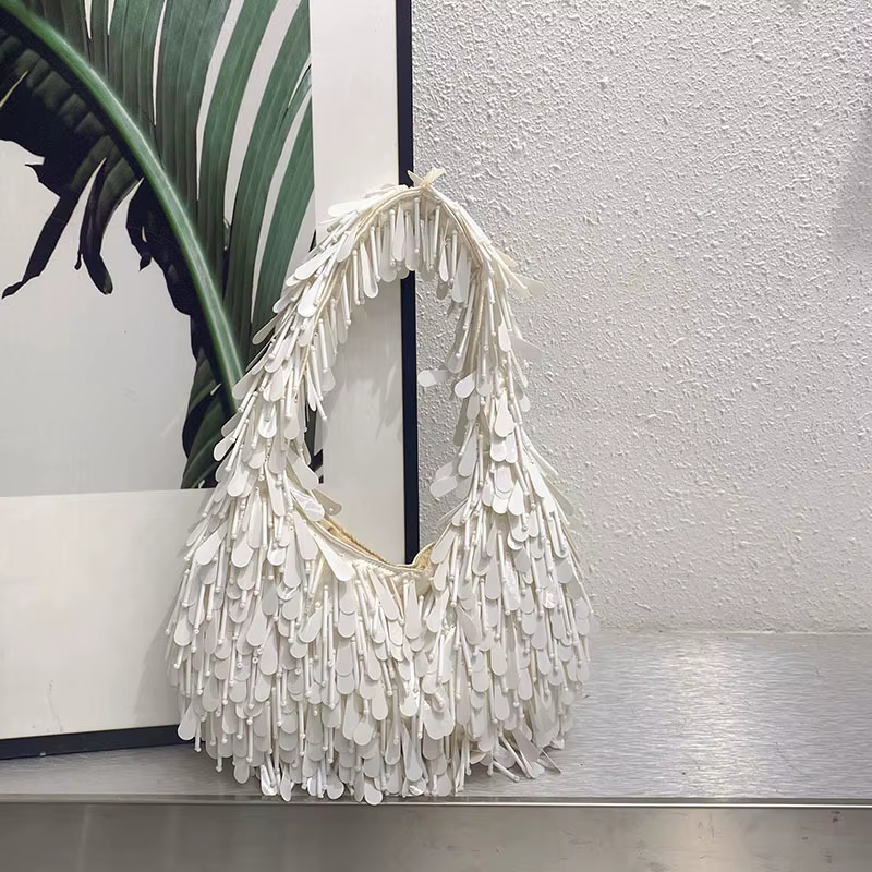 Femmes rondes perle Bracelet gland sous les bras sac de créateur brillant strass sacs à main