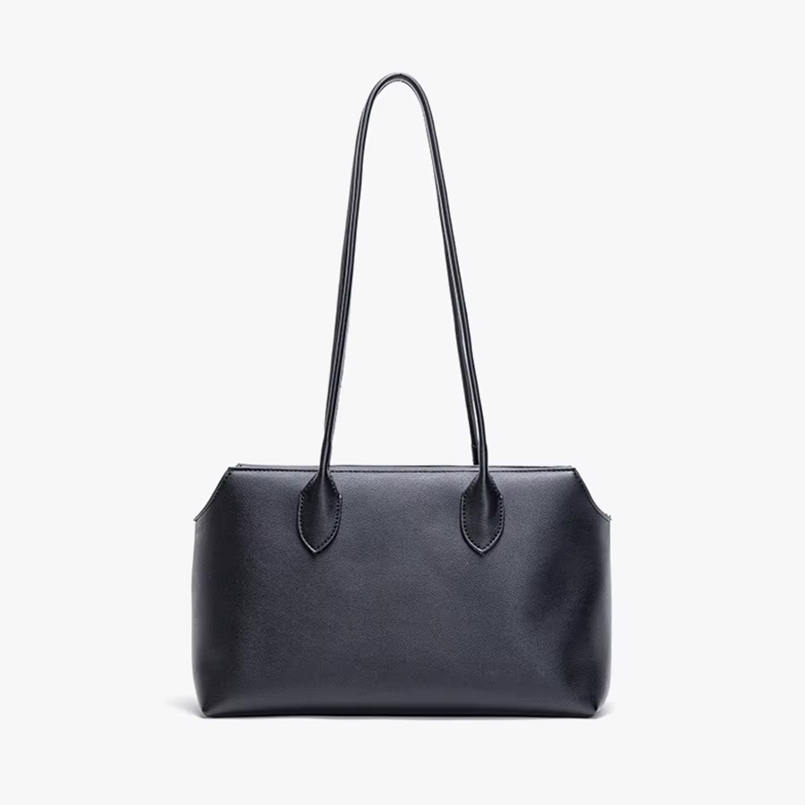 Sac à poignée supérieure noir en cuir Pu souple, fourre-tout de couleur unie avec fermeture éclair, 