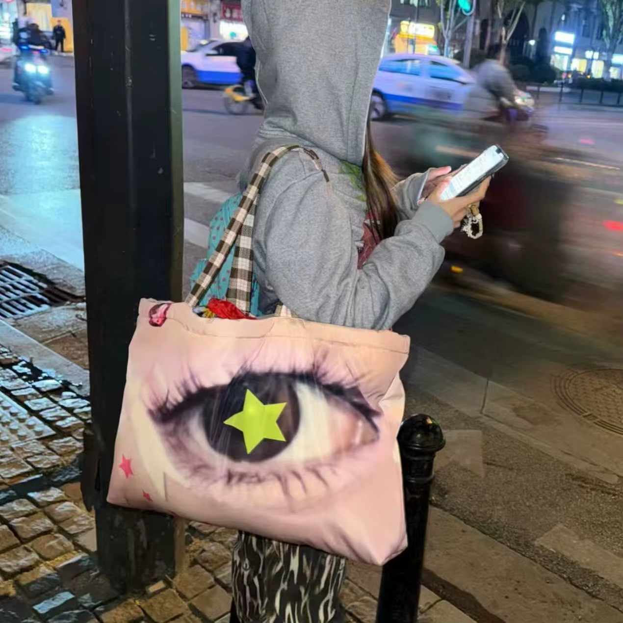 Sac fourre-tout grande capacité pour femme Y2K Printemps-Été 2026, motif étoiles et grands yeux, sac