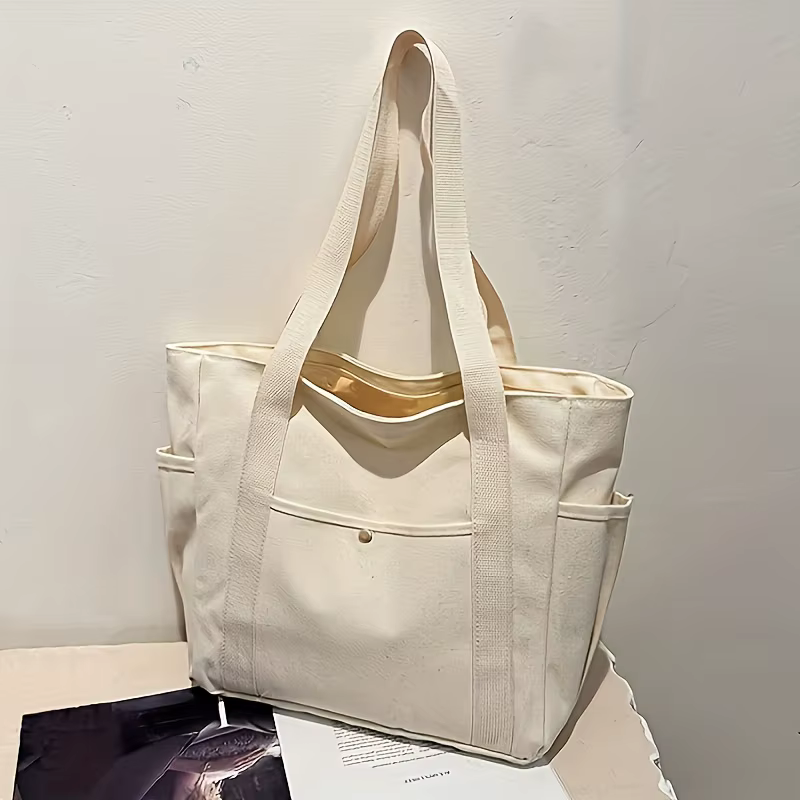 Grand sac fourre-tout avec fermeture éclair - Sac de transport en nylon, beige/noir, compartiments p