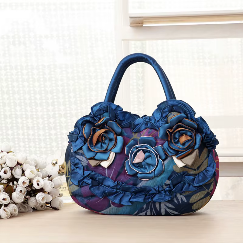 Sac de soirée pour femmes - sac à fermeture éclair avec motif floral brodé, petit portefeuille en ti