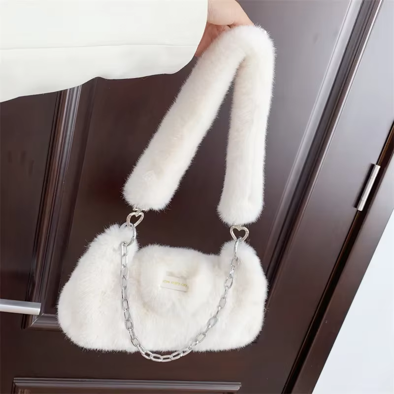 Sac à Main en Fausse Fourrure pour Femme, Doux, Luxe, en Peluche, Aisselles, Simple, Nouvelle Collec