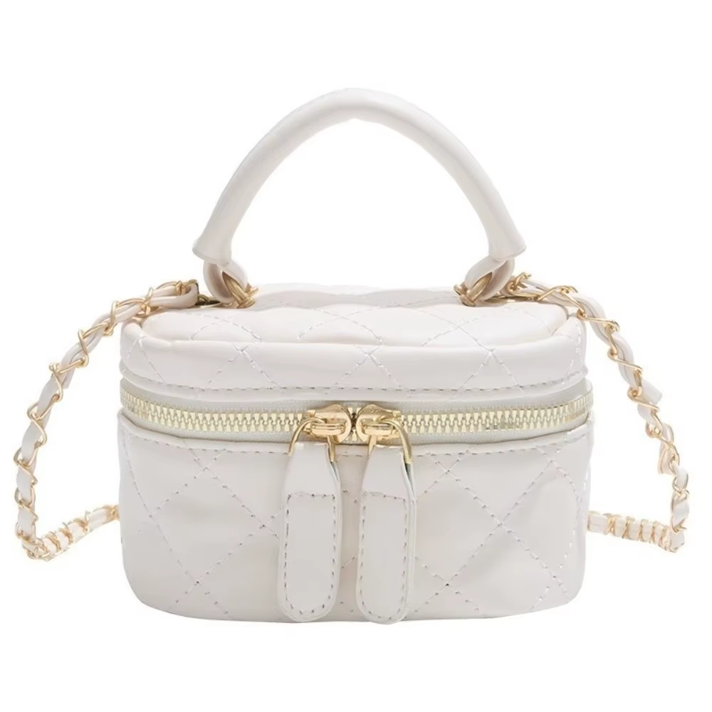Mini sac seau en cuir matelassé à motif diamant, sac à chaîne à carreaux multicolores avec bandouliè