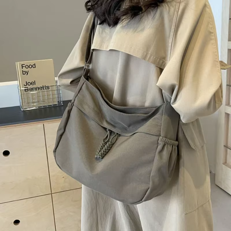 Sac à Bandoulière Hobos en Nylon pour Femme, Sacoche à Fermeture Éclair, Décontractée, Solide, de Gr