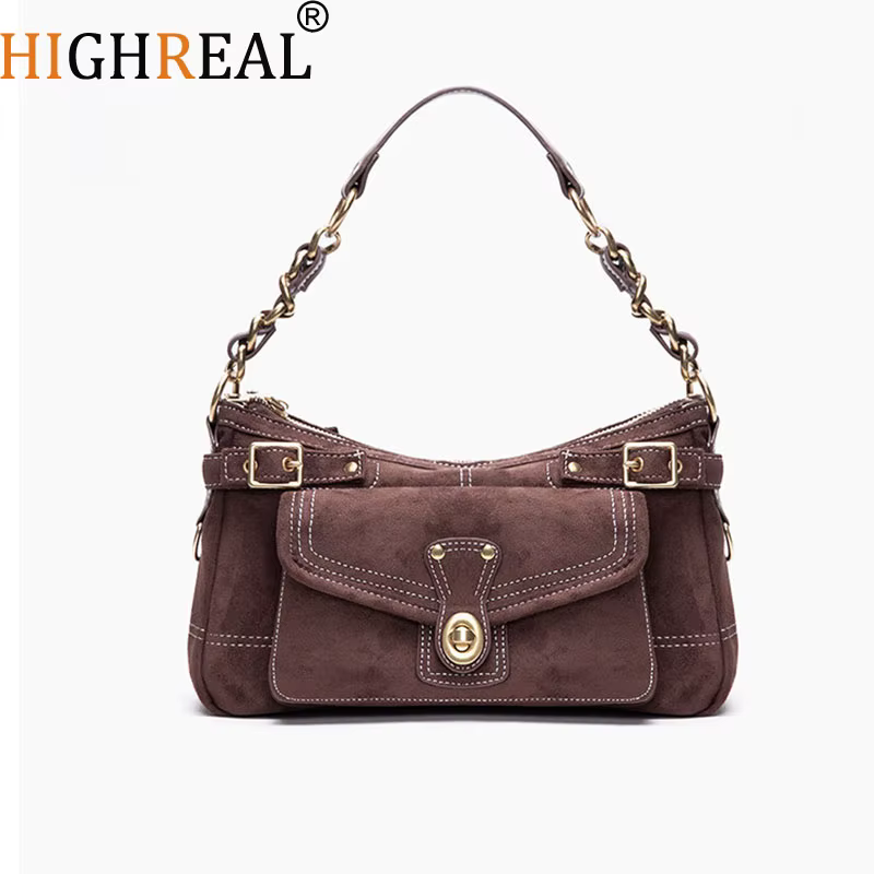 Sac à bandoulière vintage en suède pour femme, sac décontracté pour trajets quotidiens, sac coussin,