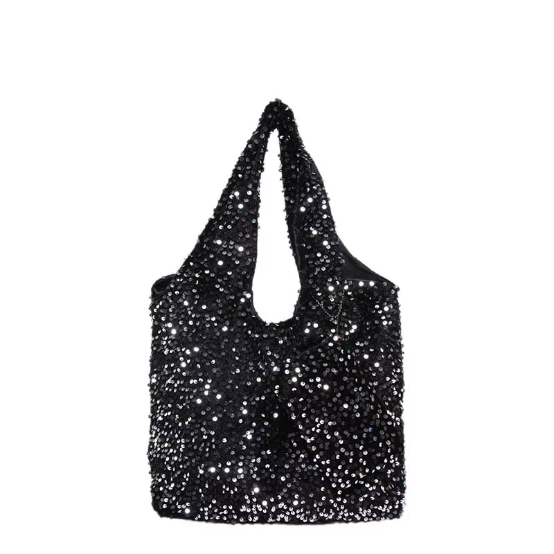 Sac fourre-tout pour femmes, sac Hobo à paillettes, sac sous les bras ample et tendance pour le trav