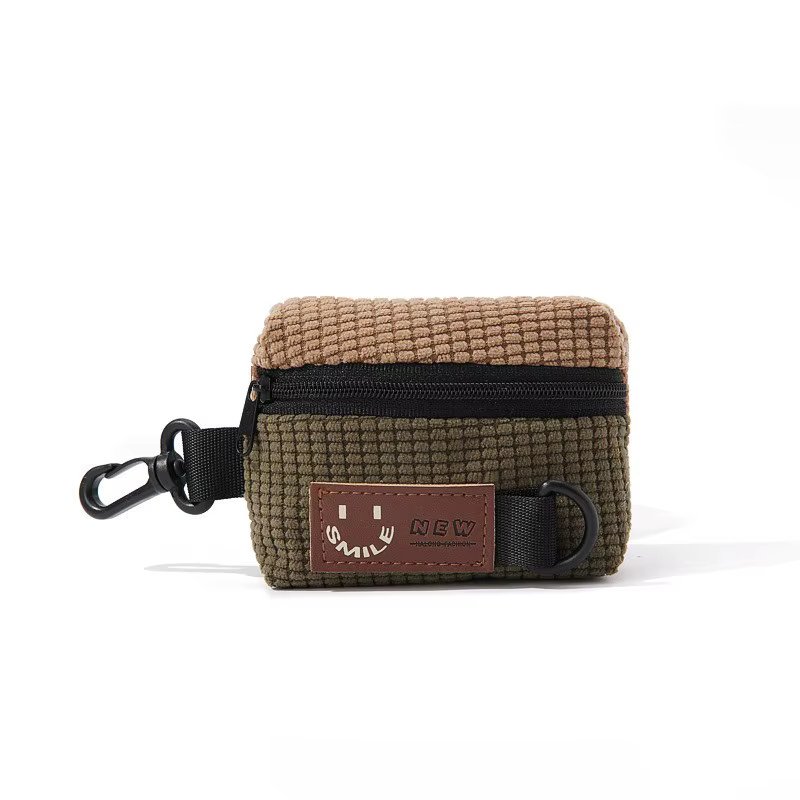 Mini pochette en velours côtelé pour clés et écouteurs, porte-monnaie portable à fermeture éclair av
