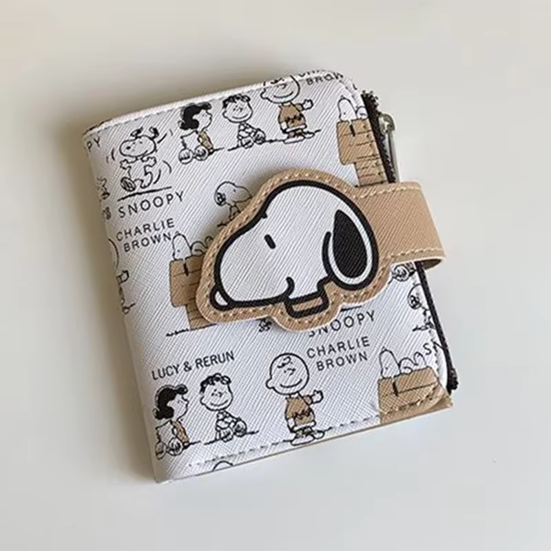 Porte-monnaie court Snoopy mignon, motif dessin animé, avec fermeture éclair, porte-cartes d'identit