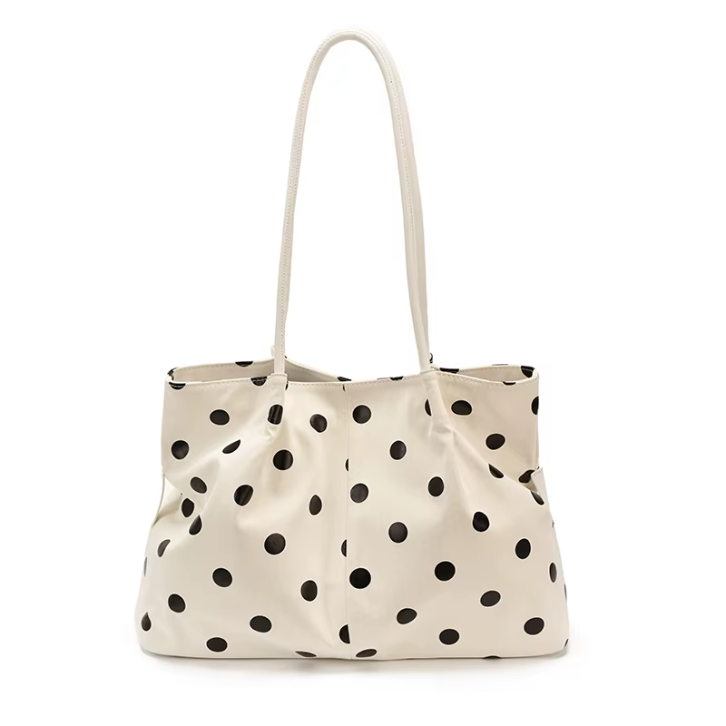 Sac fourre-tout en tissu PU à pois pour femme, sac à bandoulière rétro et tendance avec double poign
