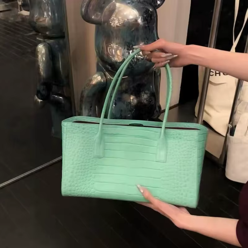 Nouveau sac fourre-tout vert à motif crocodile pour femme, sac à main de luxe élégant en PU, sac de 