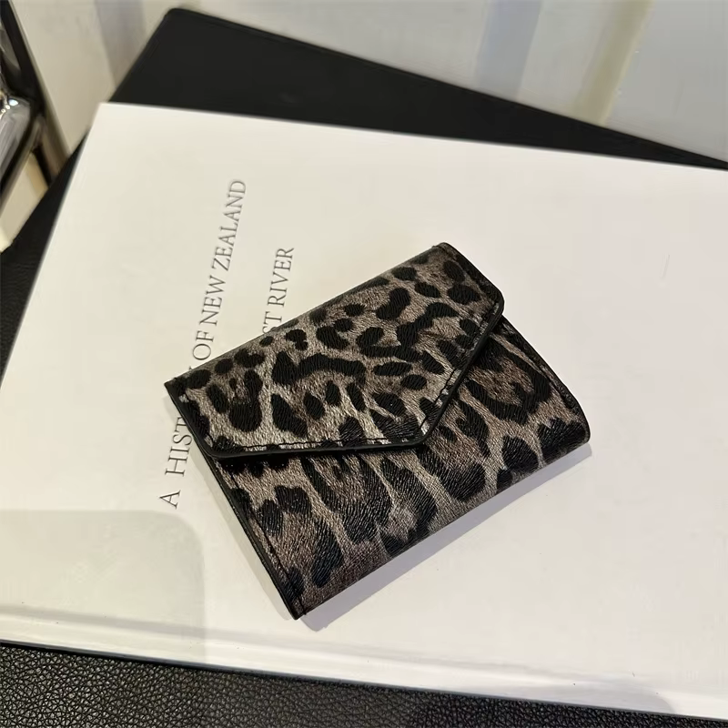 Sac à main en cuir synthétique imprimé léopard, porte-cartes carré avec fermeture magnétique, cadeau
